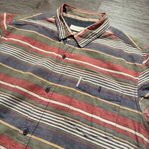 Zanerobe Shirt Mens Large Multicolor Cotton Striped Pocket Summer Preppy Casual
